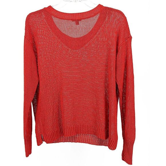 Ann Taylor Lightweight Loose Knit Mesh V Neck Sweater Orange - Picture 5 of 7